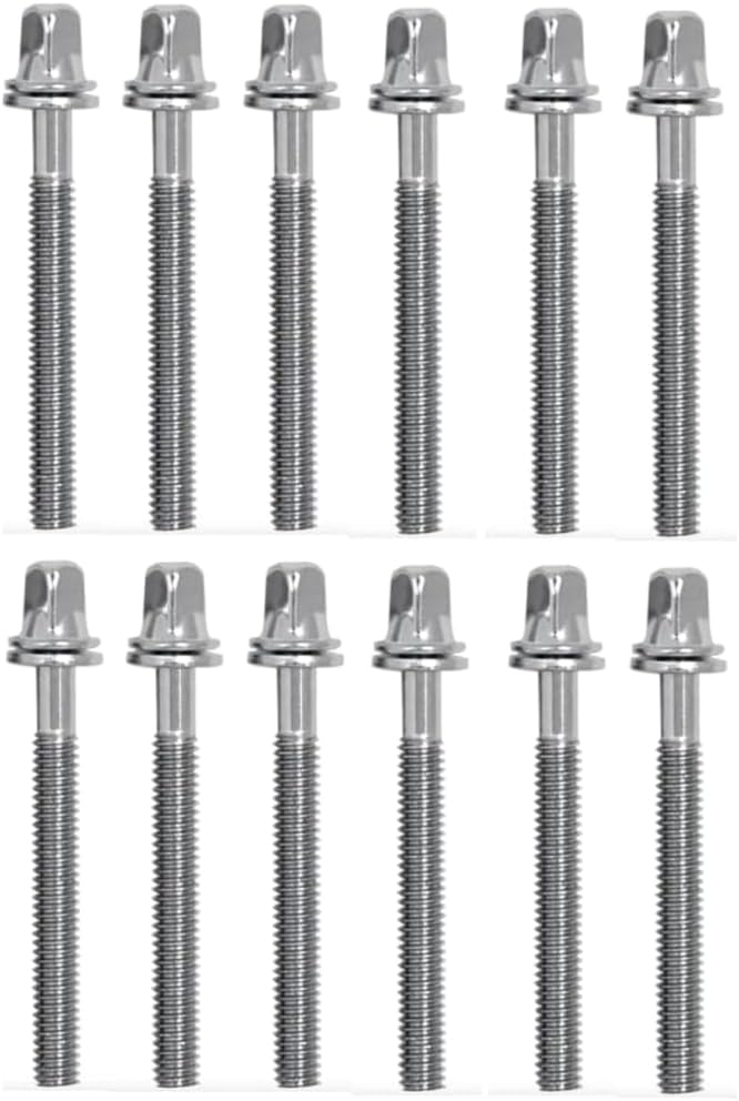 AIAS 1 7/8 Inch Chrome Plated Drum Tension Rods 12 Pack with Washers | Replacement Tuning Screws for Snare and Tom Drums - Image 1